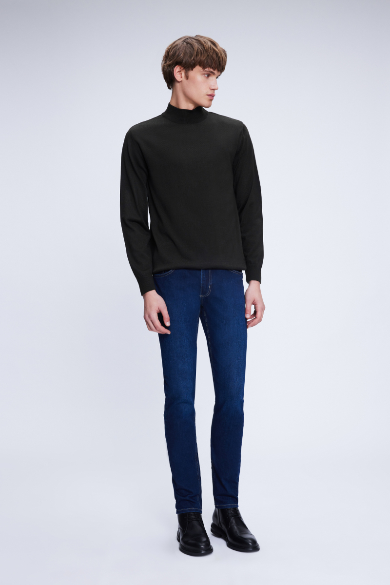 Haki Regular Fit Düz Yarım Balıkçı Yaka Yünlü Triko Kazak - Hatemoğlu (1)