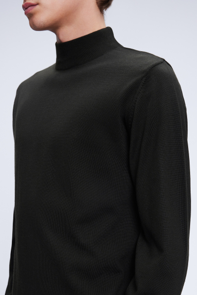 Haki Regular Fit Düz Yarım Balıkçı Yaka Yünlü Triko Kazak - 4