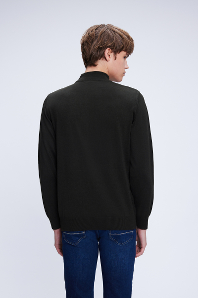 Haki Regular Fit Düz Yarım Balıkçı Yaka Yünlü Triko Kazak - 5