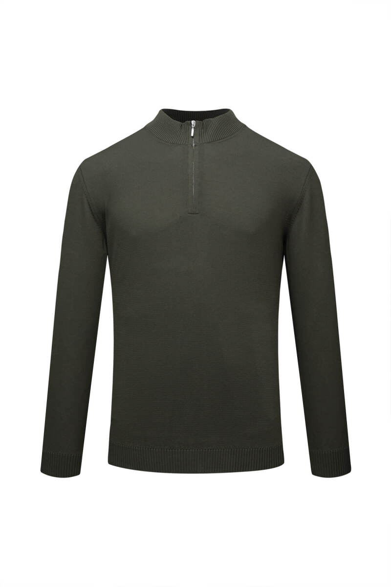 Haki Regular Fit Fermuarlı Yarım Balıkçı Yaka Kazak - Saykı