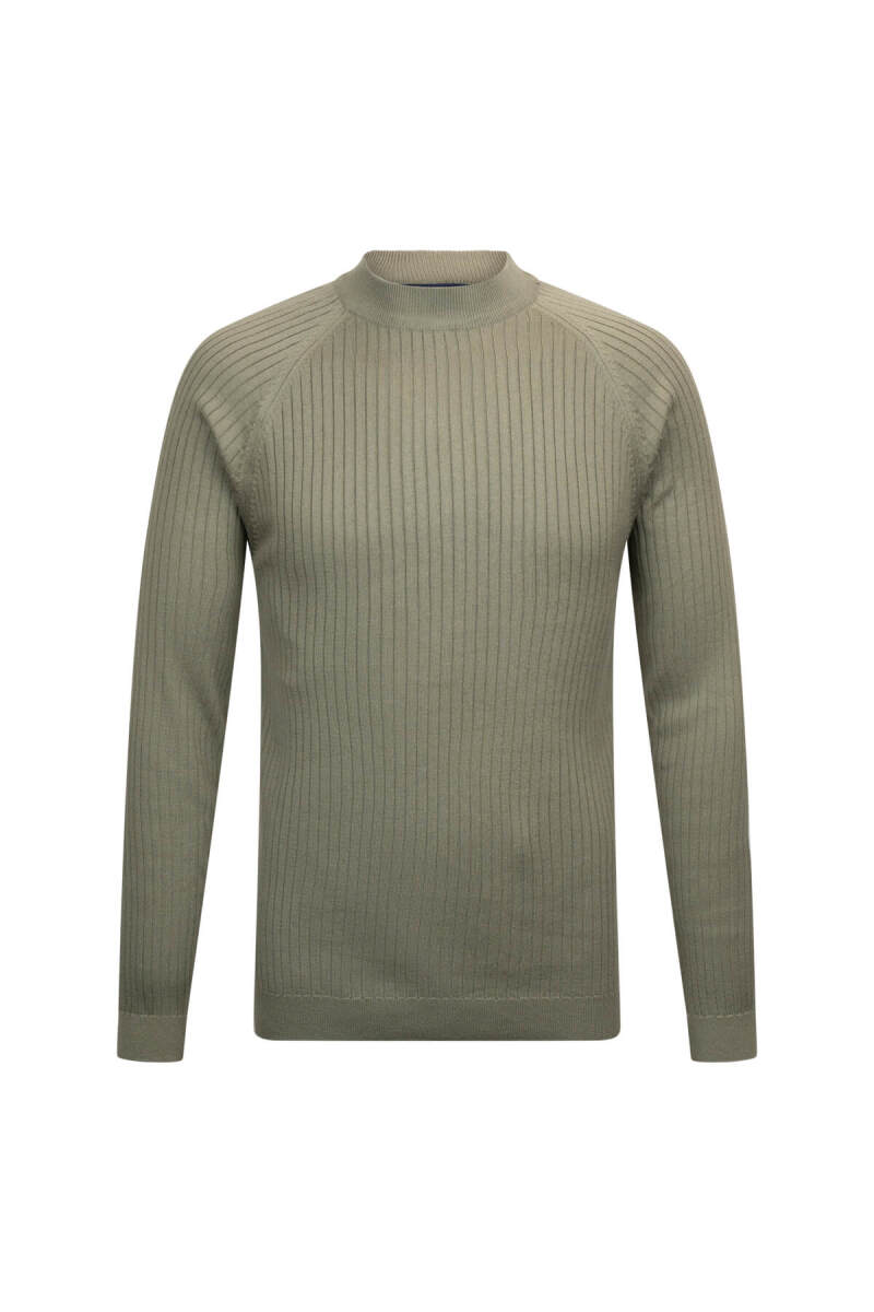 Haki Regular Fit Fitilli Çeyrek Balıkçı Yaka Pamuklu Triko Kazak - HTML