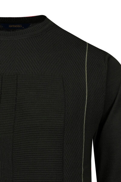 Haki Regular Fit Jakarlı Bisiklet Yaka Yünlü Kazak - 2