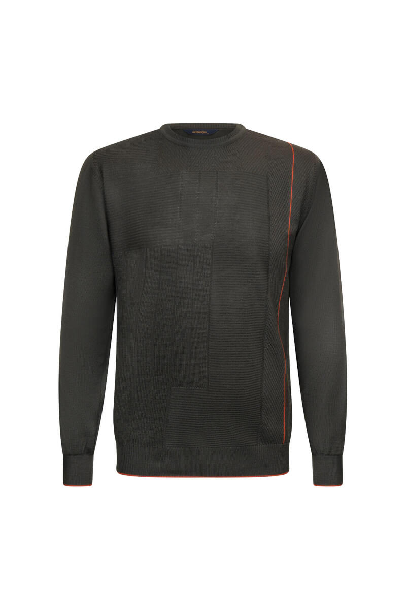 Haki Regular Fit Jakarlı Bisiklet Yaka Yünlü Triko Kazak - Hatemoğlu