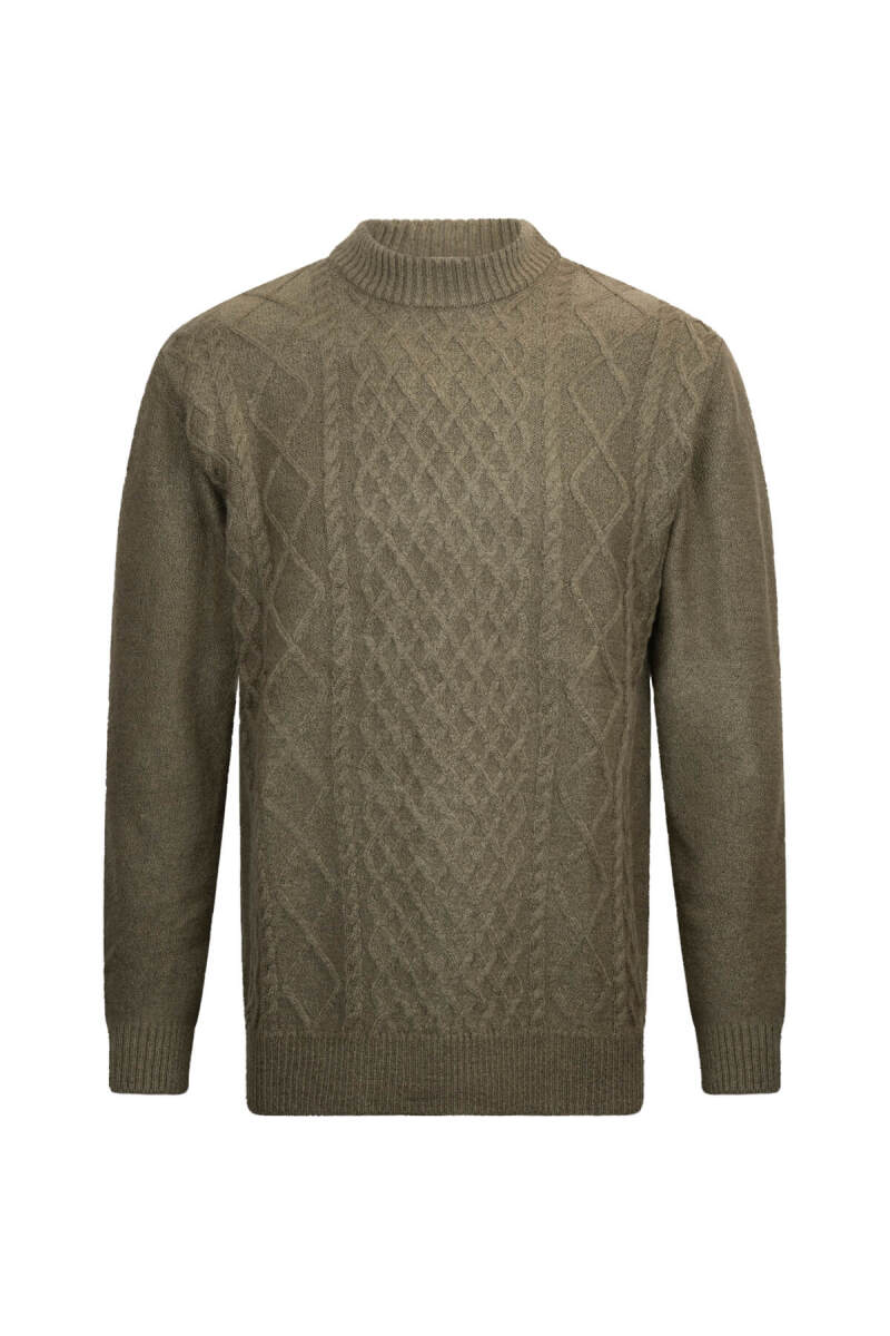 Haki Regular Fit Jakarlı Çeyrek Balıkçı Yaka Triko Kazak - HTML