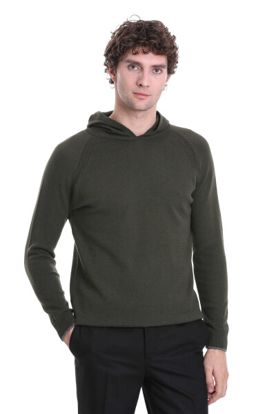 Haki Regular Fit Jakarlı Kapüşonlu Sweatshirt 