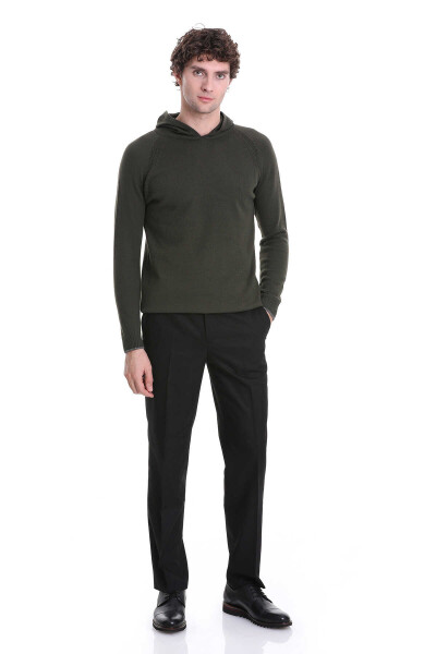 Haki Regular Fit Jakarlı Kapüşonlu Kazak - 2