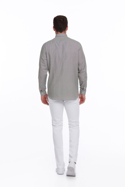 Haki Regular Fit Desenli Pamuklu Slim Yaka Uzun Kollu Klasik Gömlek - 8