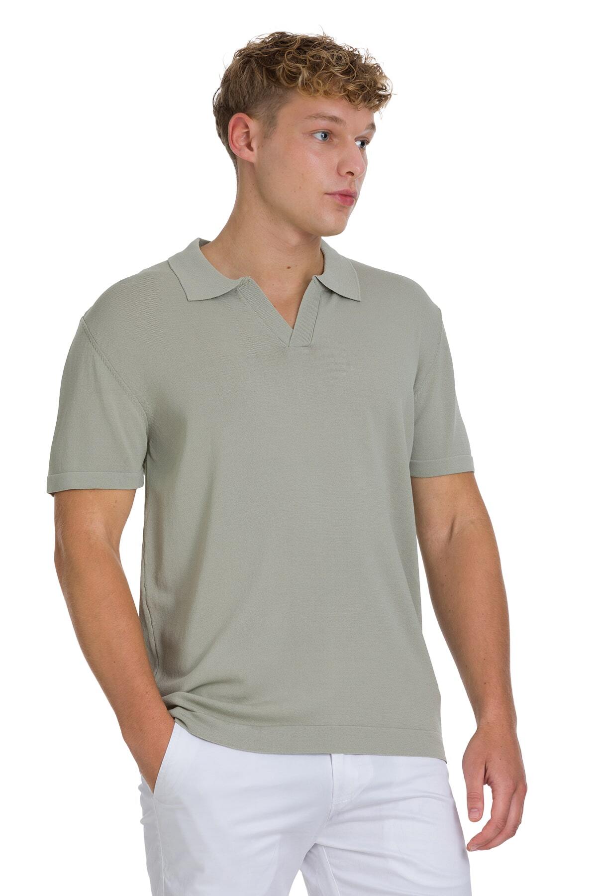 Haki Regular Fit Polo Yaka Rayon Tişört - 1