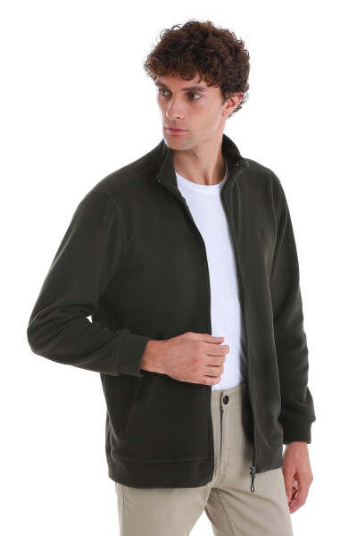 Haki Regular Fit Tüylenme Yapmayan Soğuk Geçirmez Tam Fermuarlı Polar Sweatshirt - 4