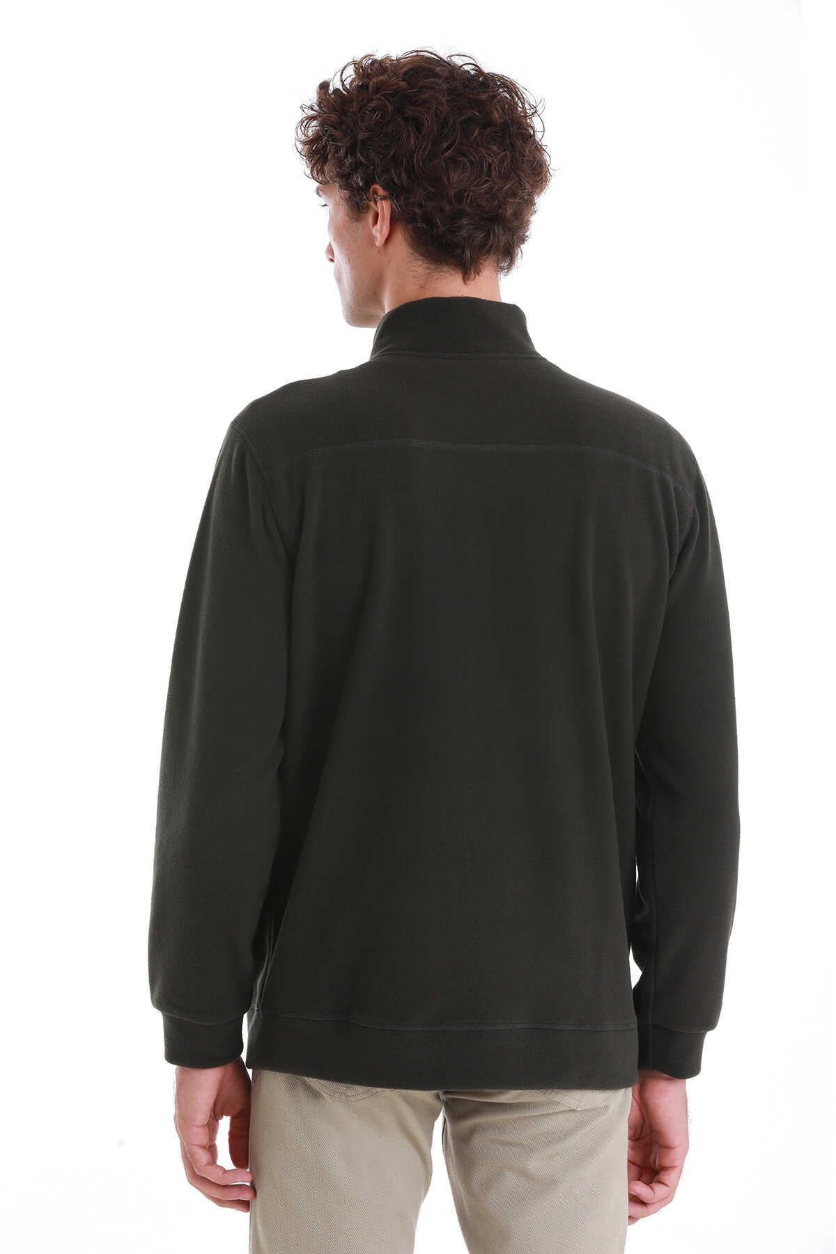 Haki Regular Fit Tüylenme Yapmayan Soğuk Geçirmez Tam Fermuarlı Polar Sweatshirt - 7