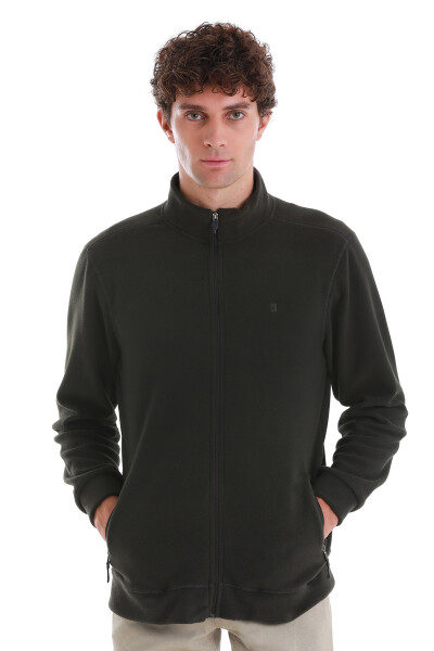 Haki Regular Fit Tüylenme Yapmayan Soğuk Geçirmez Tam Fermuarlı Polar Sweatshirt 