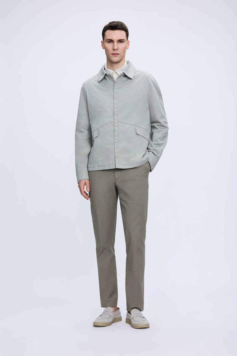 Haki Regular Fit Yandan Cepli Pamuklu Kanvas Pantolon