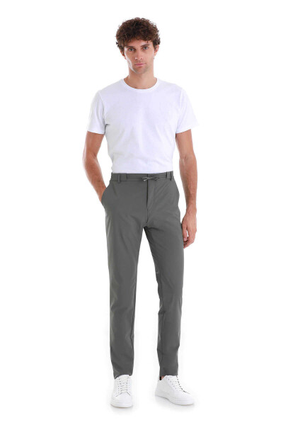 Haki Slim Fit Çizgili Yandan Cepli Jogger Pantolon - 2