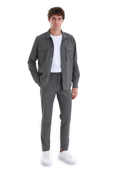 Haki Slim Fit Çizgili Yandan Cepli Jogger Pantolon - 5