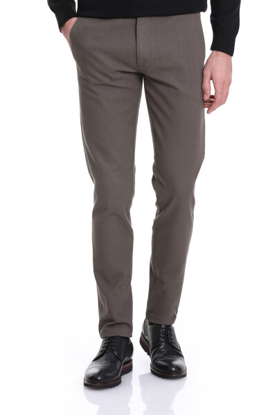 Haki Slim Fit Desenli Pamuklu Yandan Cep Kanvas Pantolon 