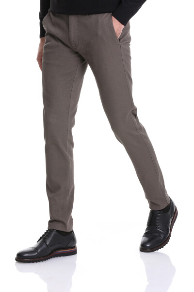 Haki Slim Fit Desenli Pamuklu Yandan Cep Kanvas Pantolon - 4