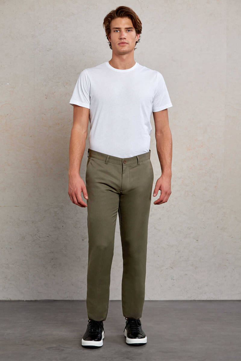 Haki Slim Fit Desenli Yandan Cep Kanvas Pantolon - Hatemoğlu (1)