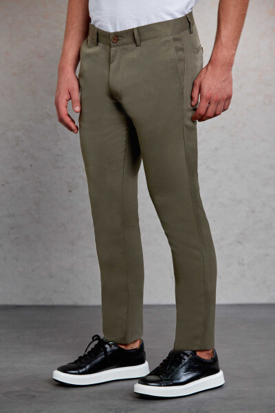 Haki Slim Fit Desenli Yandan Cep Kanvas Pantolon - 3