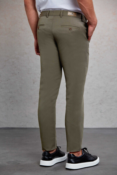 Haki Slim Fit Desenli Yandan Cep Kanvas Pantolon - 5