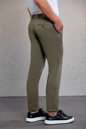 Haki Slim Fit Desenli Yandan Cep Kanvas Pantolon - Thumbnail