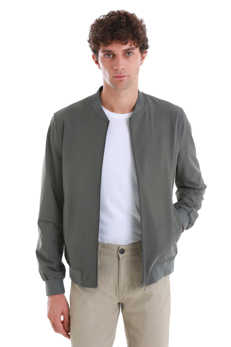 Haki Slim Fit Düz Baharlık Bomber Mont - HATEM SAYKI