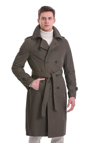 Haki Slim Fit Bebe Yaka Basic Pardösü 