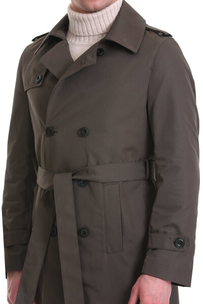 Haki Slim Fit Bebe Yaka Basic Pardösü - 5