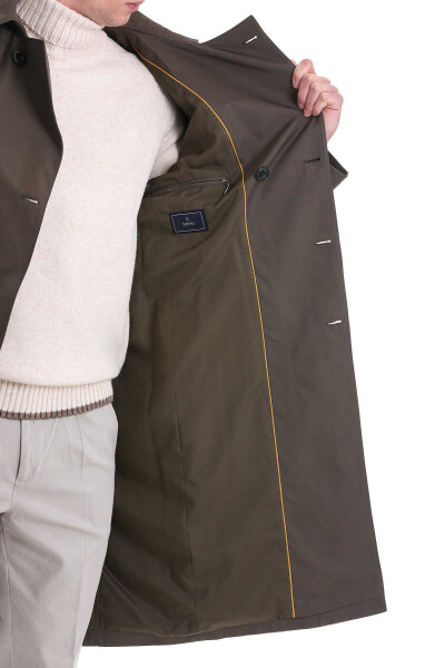 Haki Slim Fit Bebe Yaka Basic Pardösü - 6