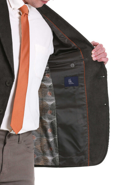 Haki Slim Fit Mono Yaka Pamuklu Kadife Ceket - 8