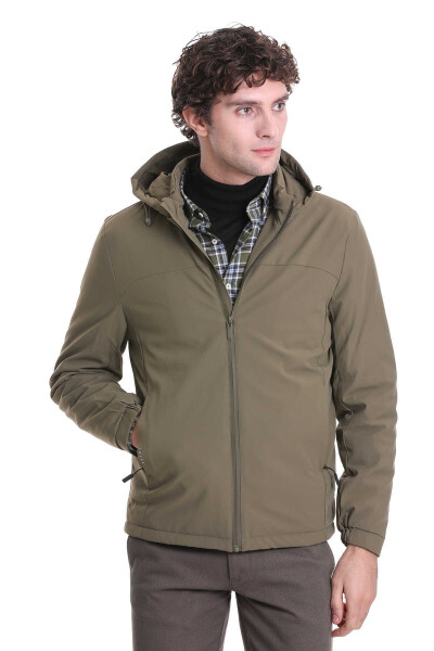 Haki Slim Fit Hakim Yaka Kapüşonlu Kaz Tüyü Mont - 2