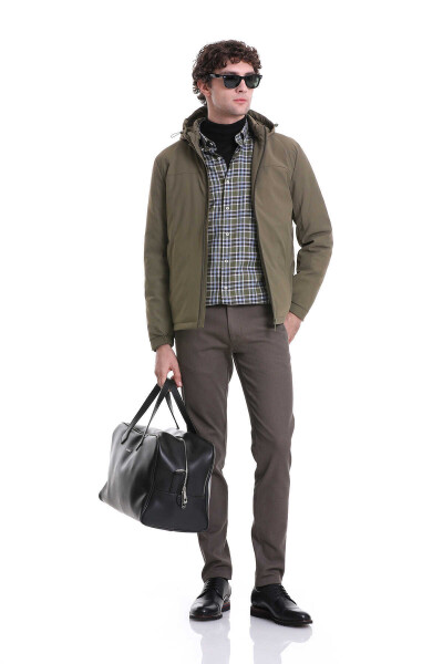 Haki Slim Fit Hakim Yaka Kapüşonlu Kaz Tüyü Mont - 4