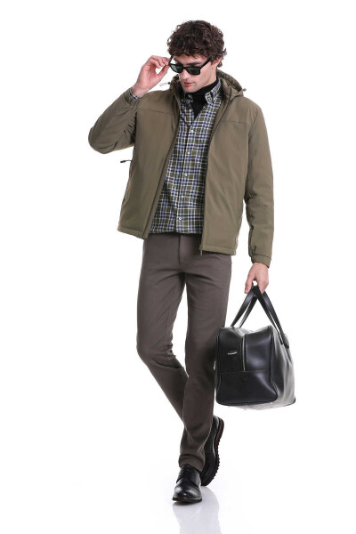 Haki Slim Fit Hakim Yaka Kapüşonlu Kaz Tüyü Mont - 5