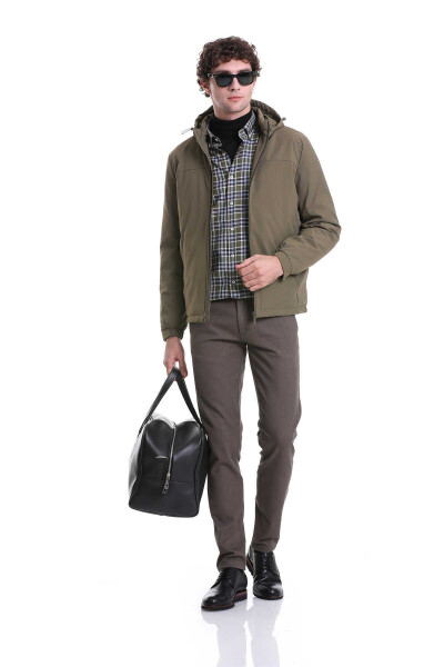 Haki Slim Fit Hakim Yaka Kapüşonlu Kaz Tüyü Mont - 6