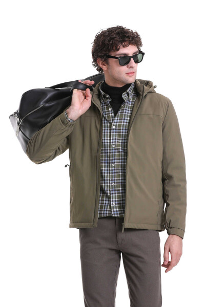 Haki Slim Fit Hakim Yaka Kapüşonlu Kaz Tüyü Mont - 7