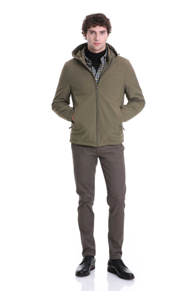 Haki Slim Fit Hakim Yaka Kapüşonlu Kaz Tüyü Mont - 8