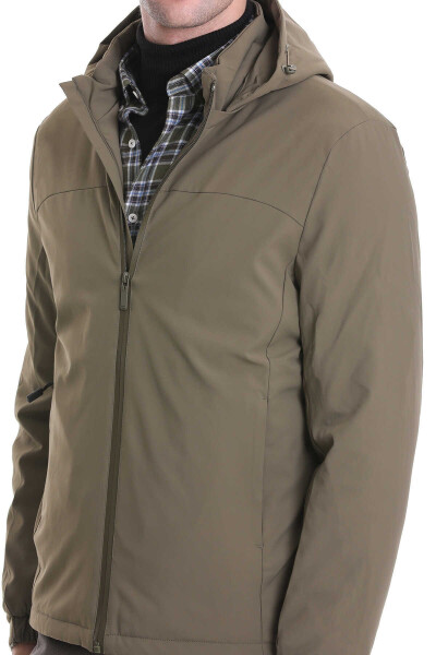 Haki Slim Fit Hakim Yaka Kapüşonlu Kaz Tüyü Mont - 10