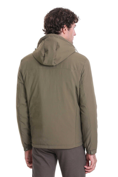 Haki Slim Fit Hakim Yaka Kapüşonlu Kaz Tüyü Mont - 11