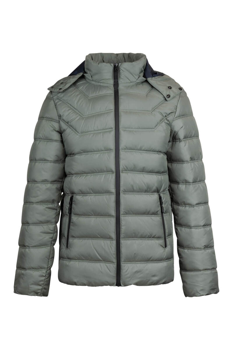 Haki Slim Fit Hakim Yaka Kapüşonlu Şişme Mont - HTML