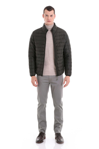 Haki Slim Fit Hakim Yaka Şişme Mont 