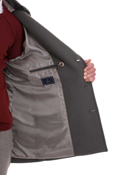 Haki Slim Fit Kürklü Kruvaze Yünlü Kaban - 6