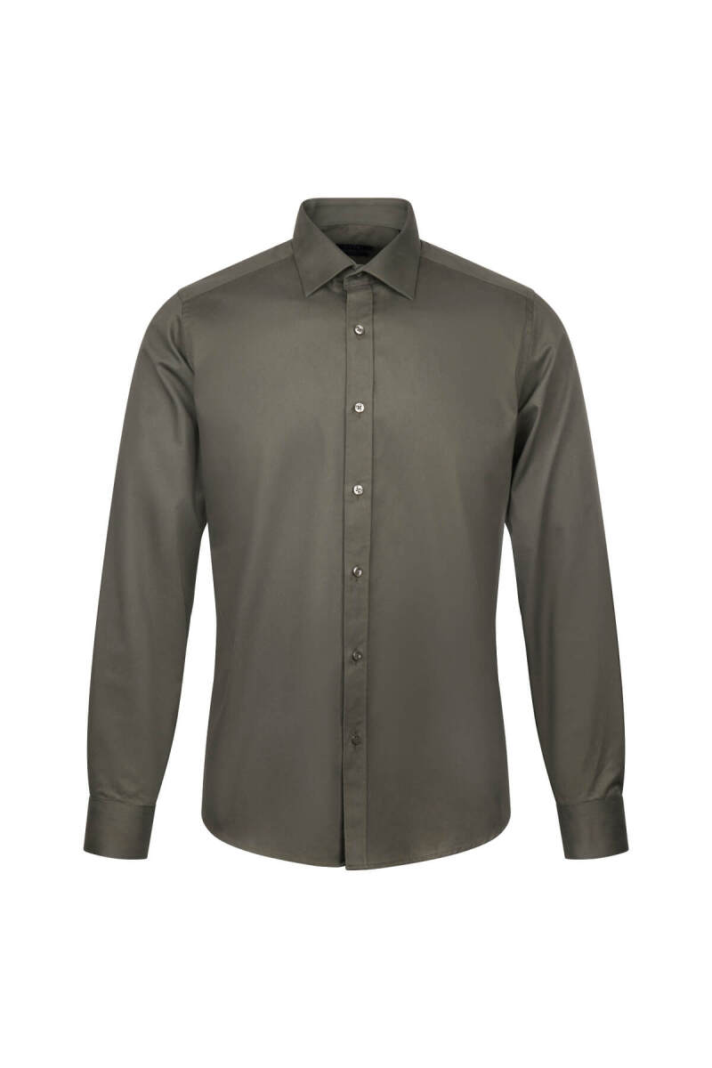 Haki Slim Fit Uzun Kollu 100% Pamuk Casual Flanel Gömlek - Hatem Saykı