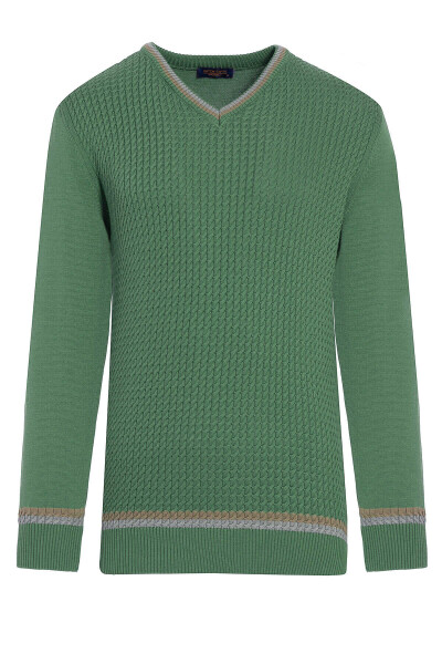 Haki V Yaka Triko Kazak - 8