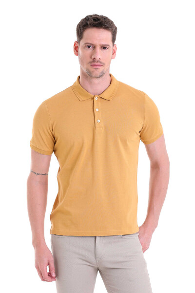 Sarı Comfort Fit 100% Pamuk Polo Yaka Tişört 