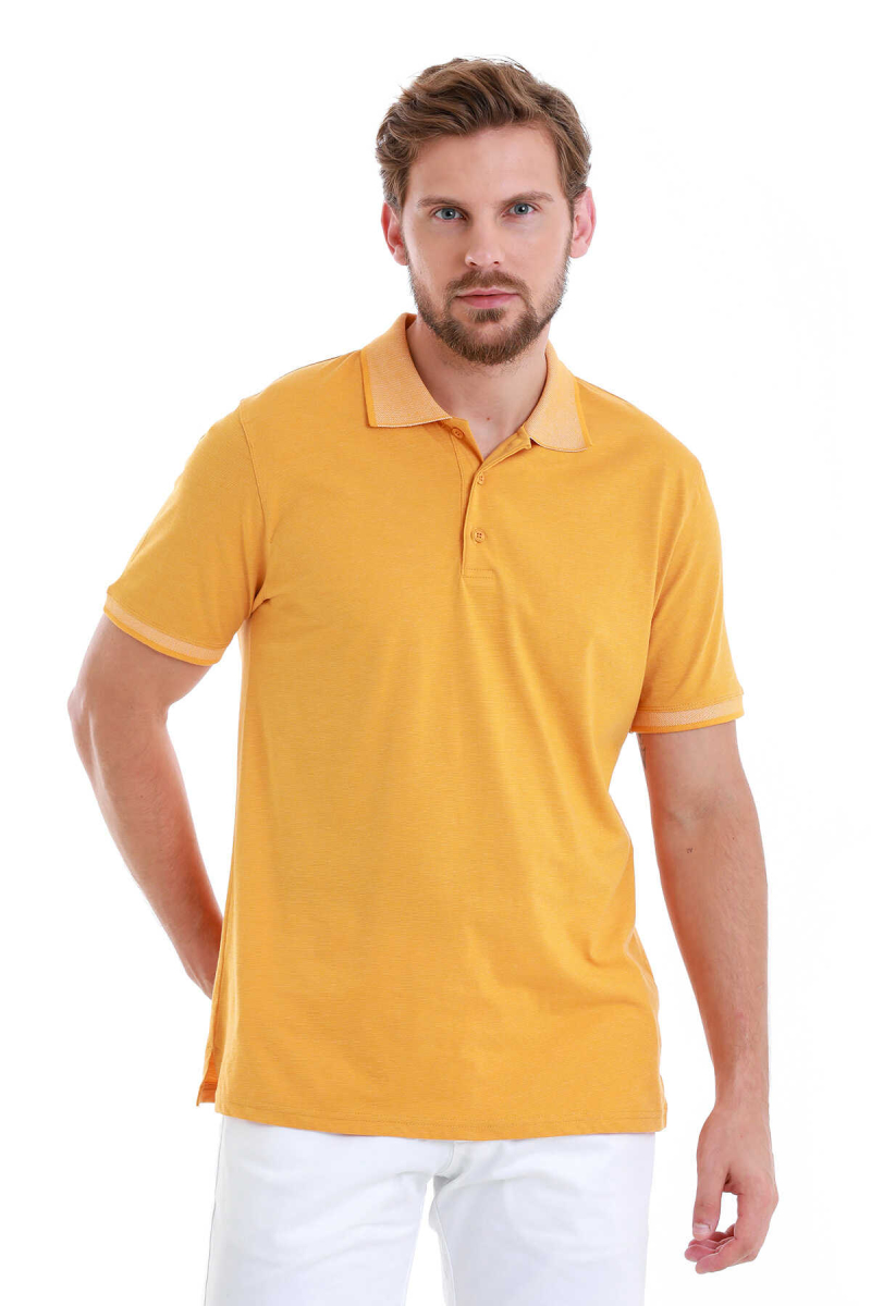 Sarı Regular Fit Polo Yaka Pamuklu Tişört - Hatemoğlu