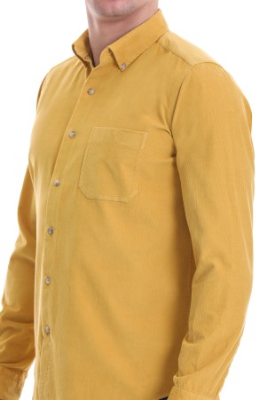 Sarı Slim Fit Düz 100% Pamuklu Düğmeli Yaka Uzun Kollu Klasik Gömlek - Thumbnail