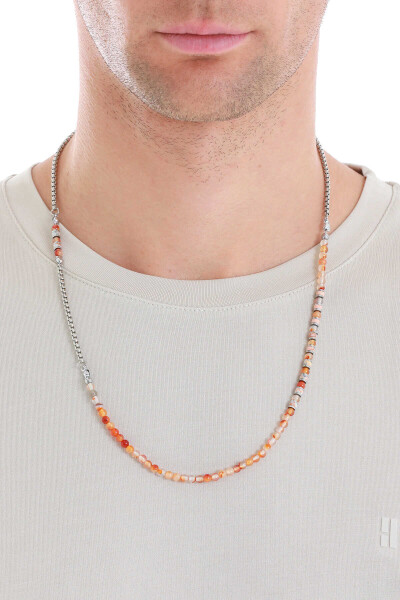 Doğal Taşlı Çelik Erkek Kolye 