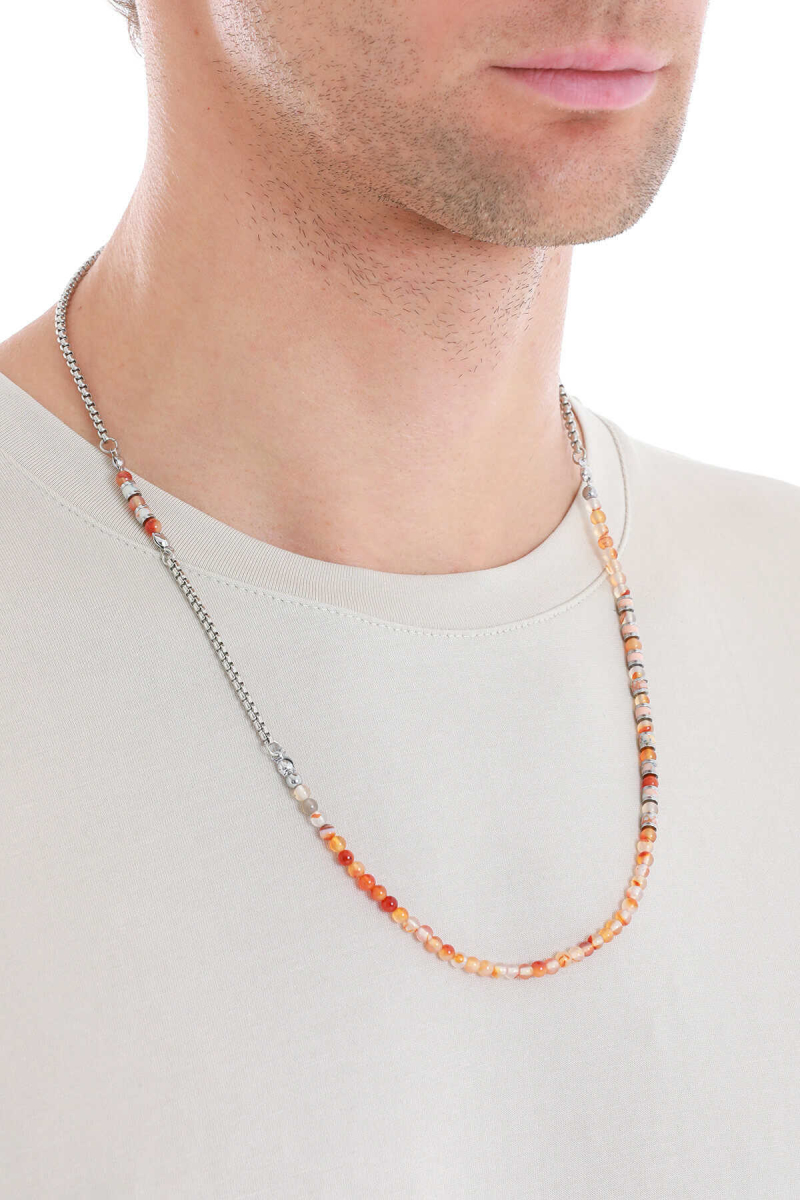 Doğal Taşlı Çelik Erkek Kolye - Hatem Saykı (1)