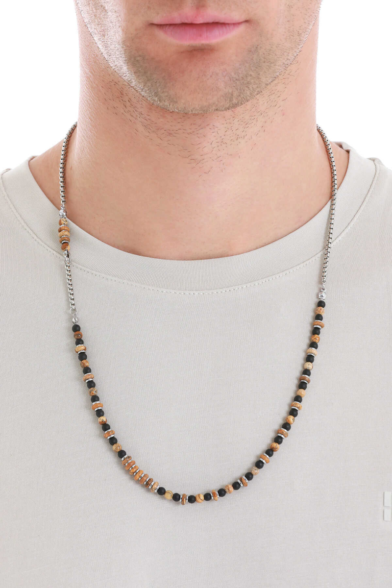 Hatemoğlu Doğal Taşlı Çelik Erkek Kolye - Hatem Saykı