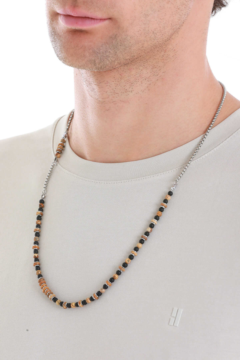 Hatemoğlu Doğal Taşlı Çelik Erkek Kolye - Hatem Saykı (1)