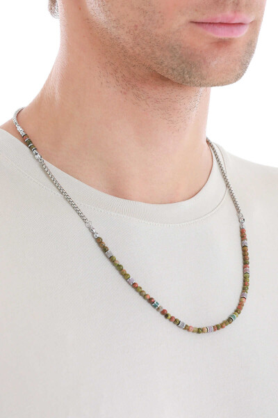 Doğal Taşlı Çelik Erkek Kolye - 2